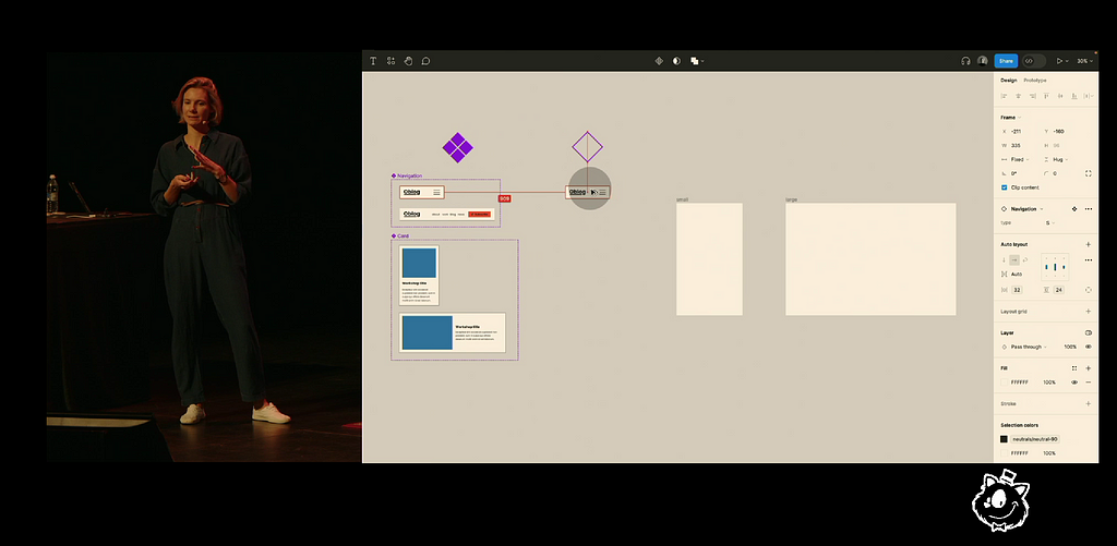 One of her demos: the component adapts to the predefined mode (e.g. adjusts to mobile)
