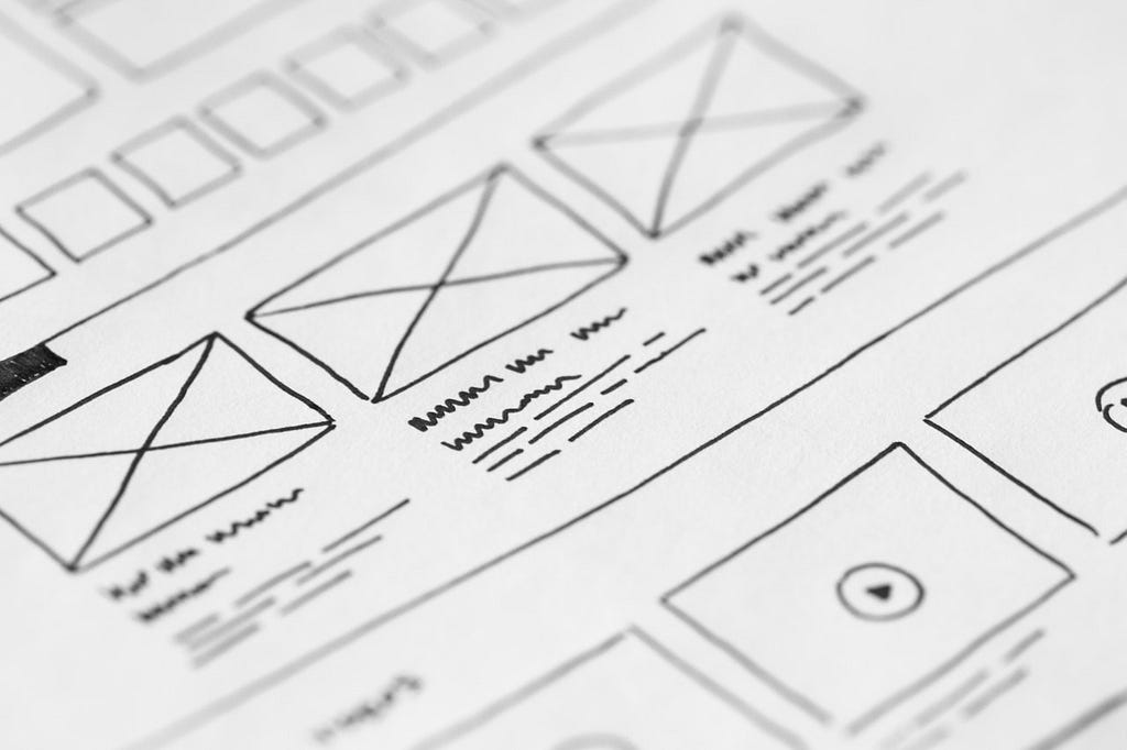 UI Design on white paper, Wireframe