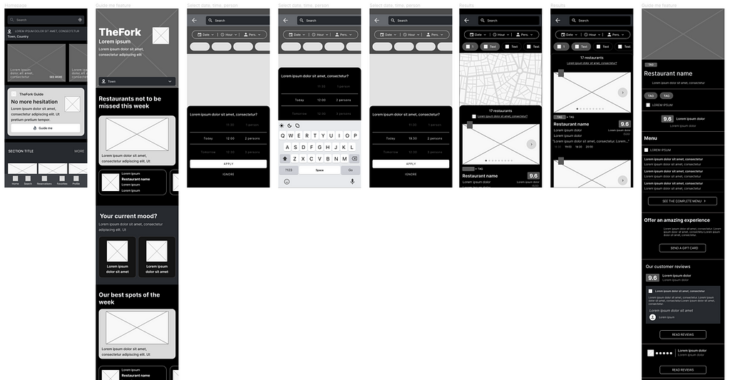 Wireframes of the “Guide me” user flow