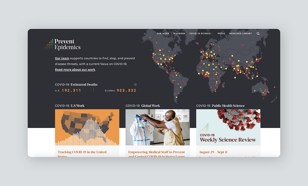 Screenshot of Prevent Epidemics’ website