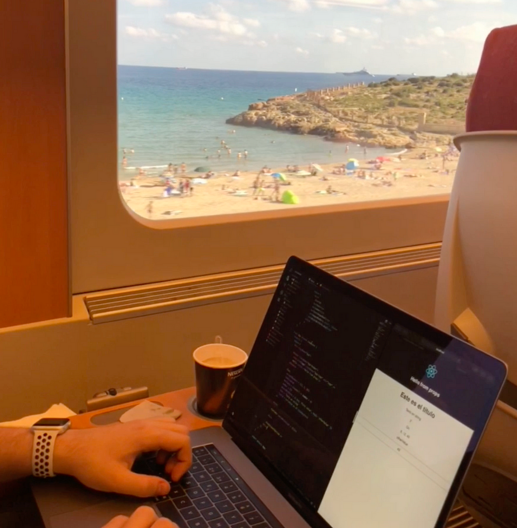 That’s me using my laptop on a train travel. I’m working on a web personal project while learning.