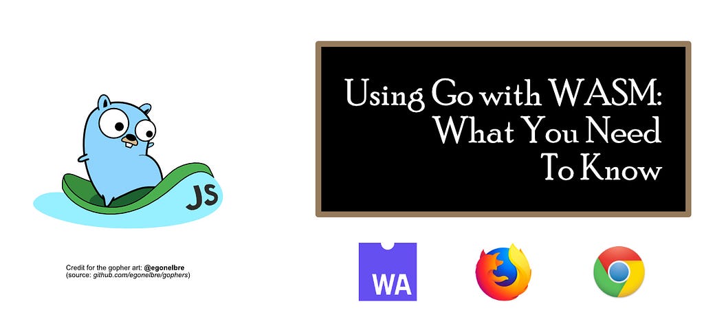 Picture of the Golang gopher on a raft with a chalkboard saying “Using Go with WASM: What You Need To Know”