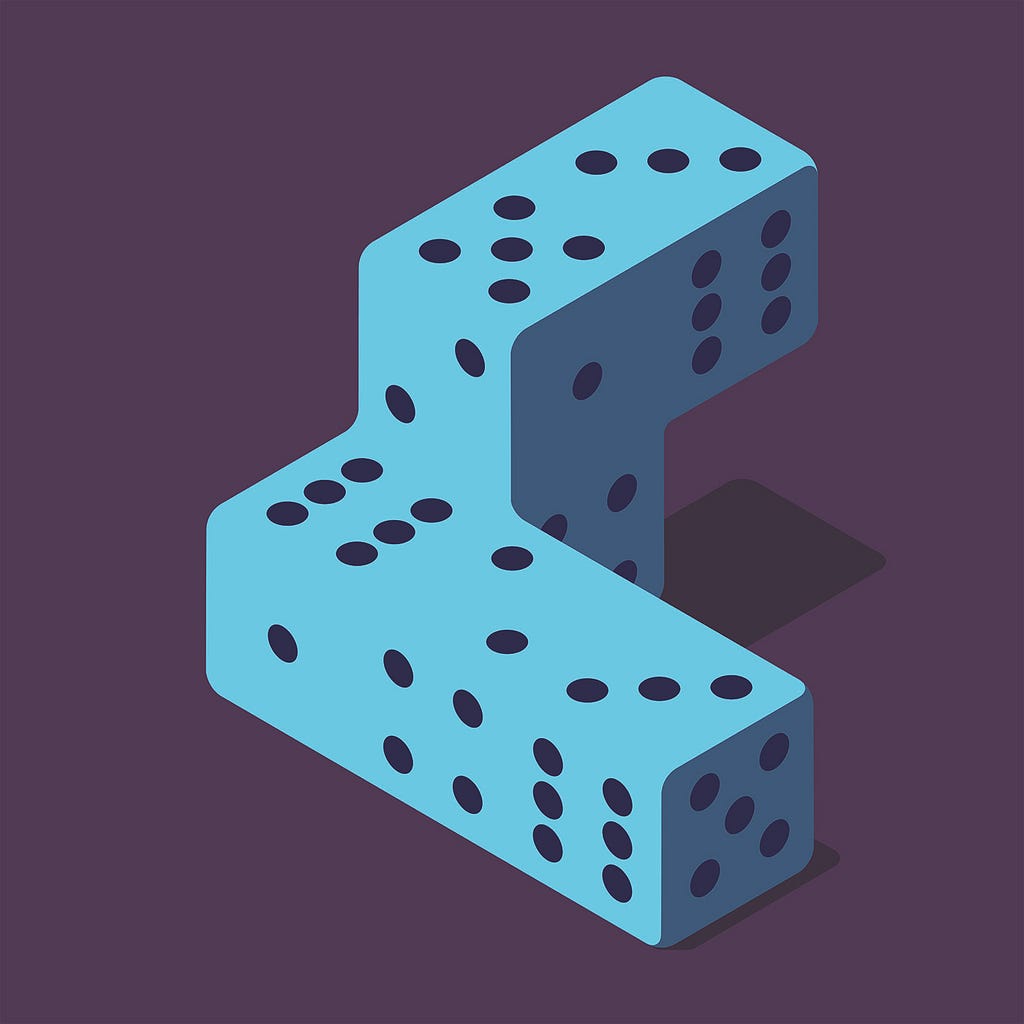 ‘Impossible blue dice on purple background’ reminiscent of 3D Tetris