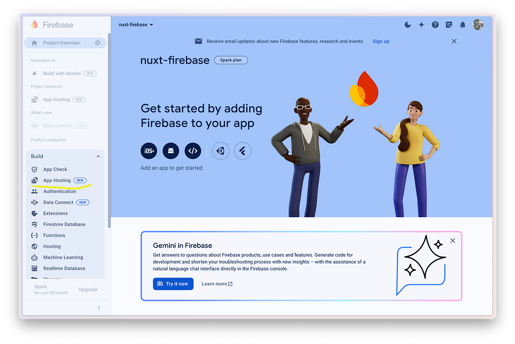 Firebase console — Project overview