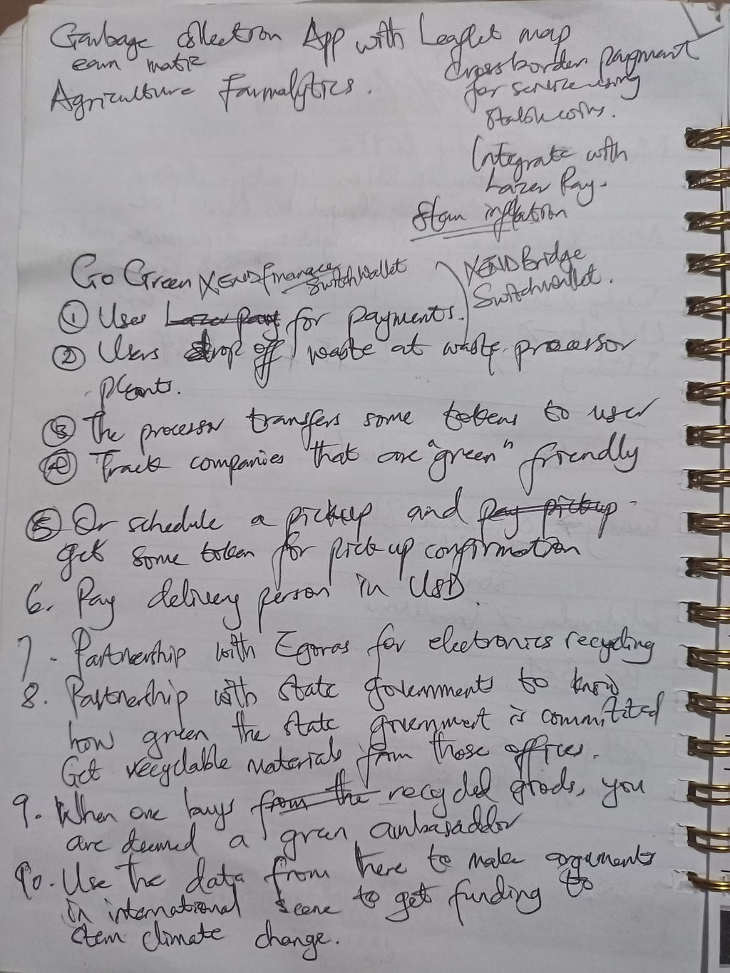 Scribbles on jotter showing a feature wish-list for EcoCycle