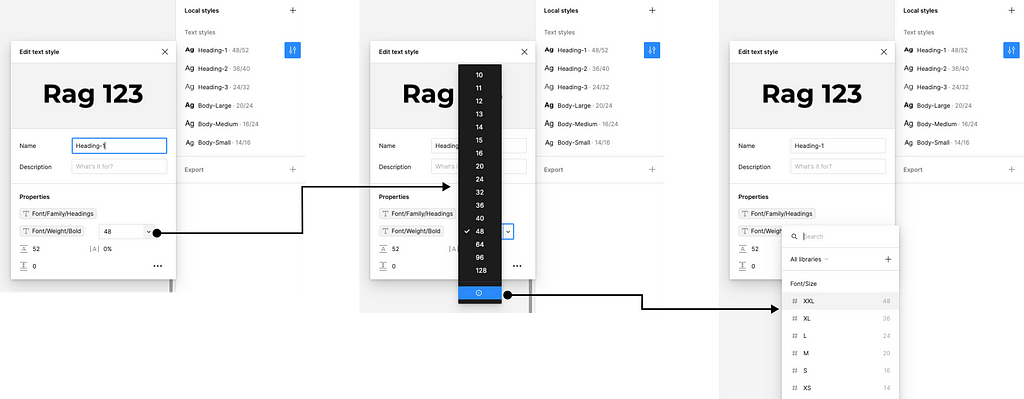Apply font size variables to text styles in Figma