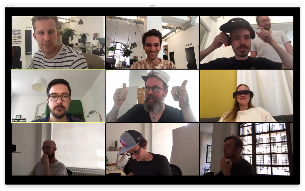 Screenshot of a video call with 10 people, but nine of them are in the same office and only one person is truly remote.