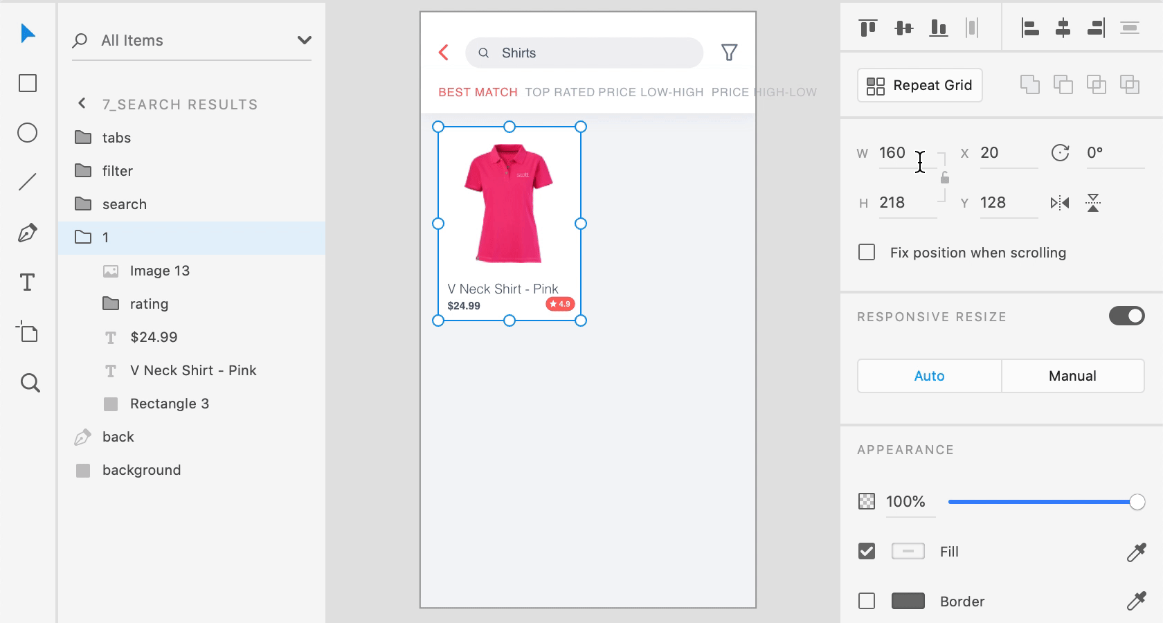 Image showing the Repeat Grid feature in Adobe Xd.