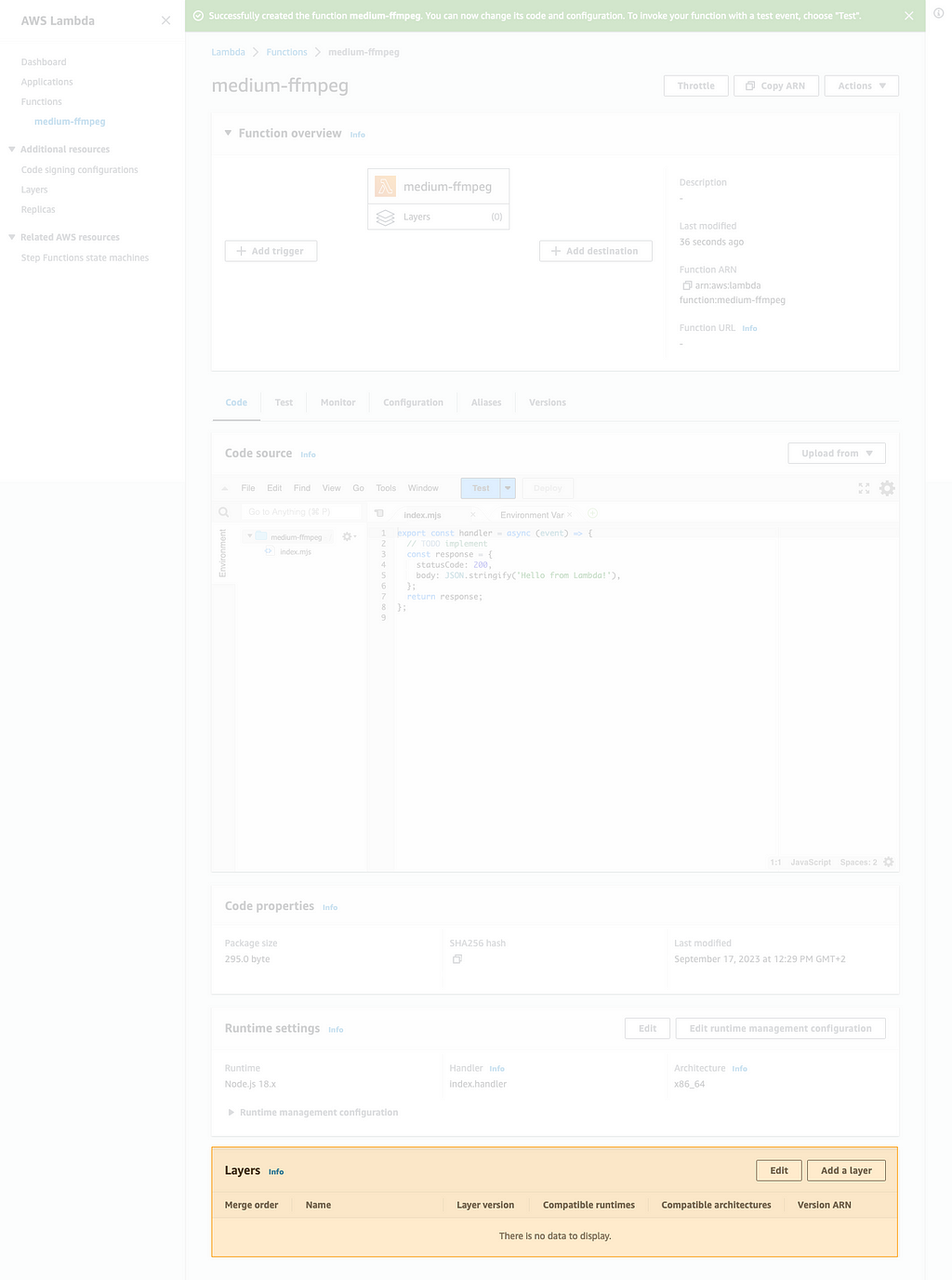 Lambda Dashboard — Layers highlighted