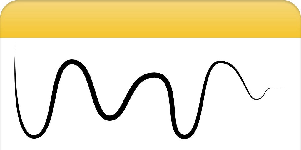 Illustration of Apple Notes with yellow top and a scribble.