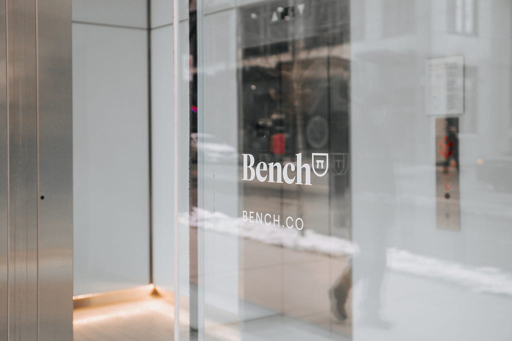 Bench Logo on glass at Bench HQ in Vancouver