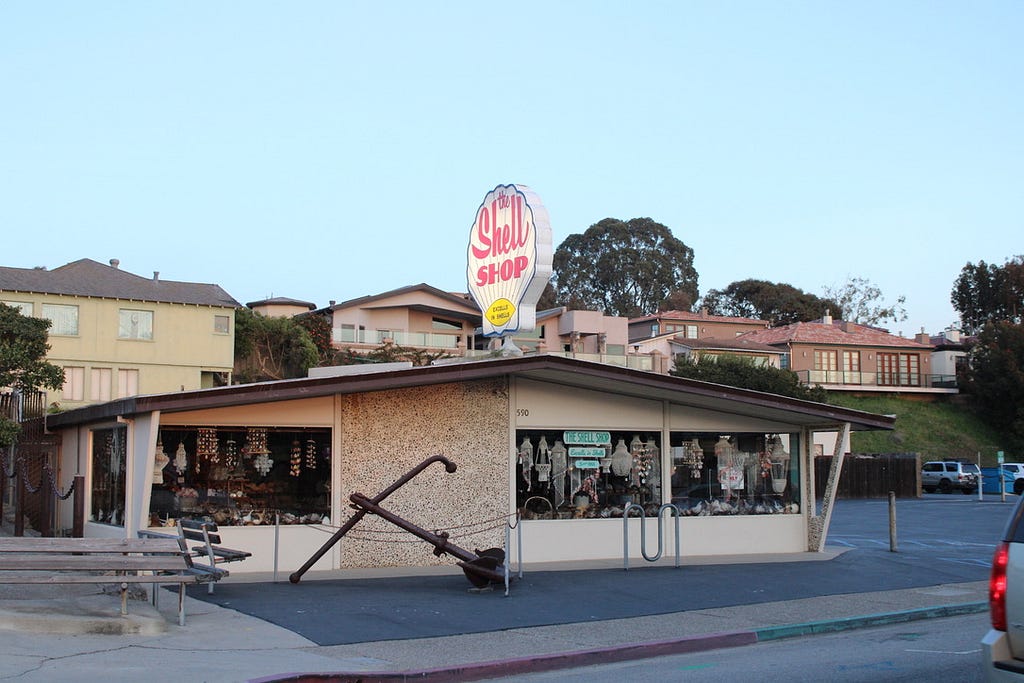 Shell Shop in a midcentury building