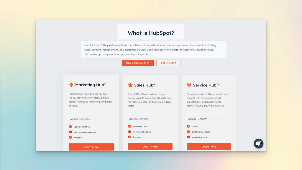 Hubspot Landing Page: “What is it?” component