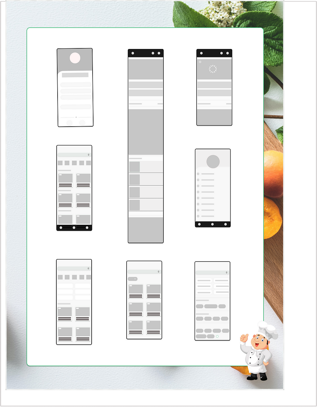 This image is of the Lo-fi wireframes of the redesigned app.