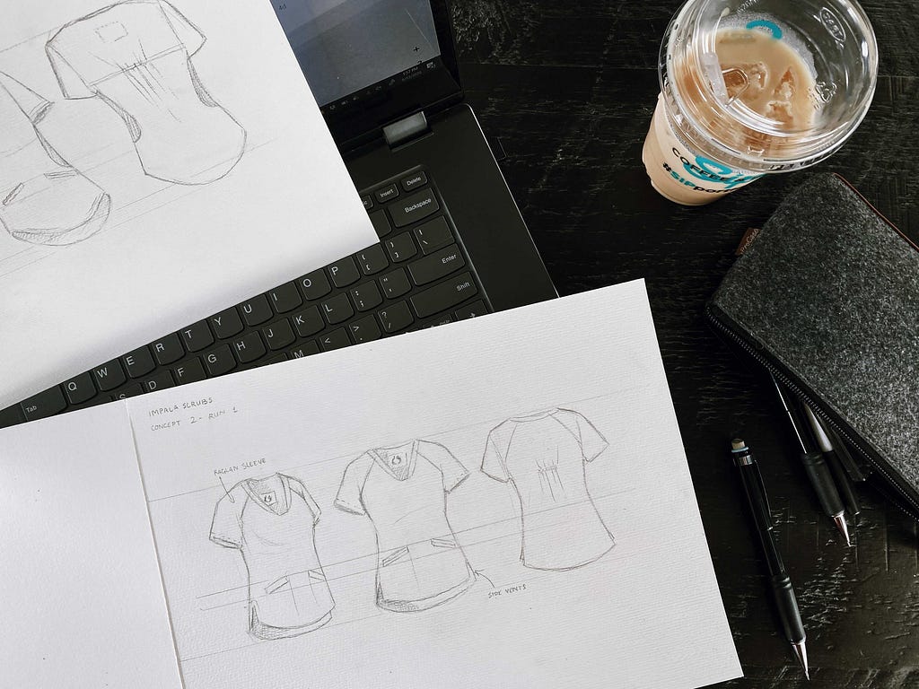 Design sketches of Scrub tops.