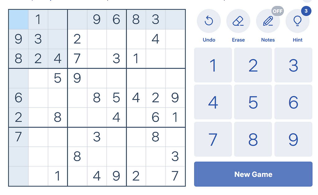 Sudoku puzzle (easy mode)