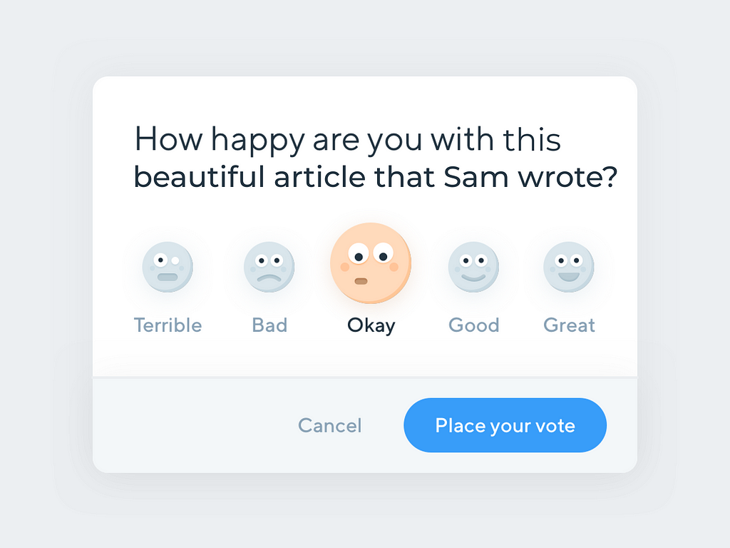 Fake survey asking “how satisfied are you with this beautiful article that same wrote?”