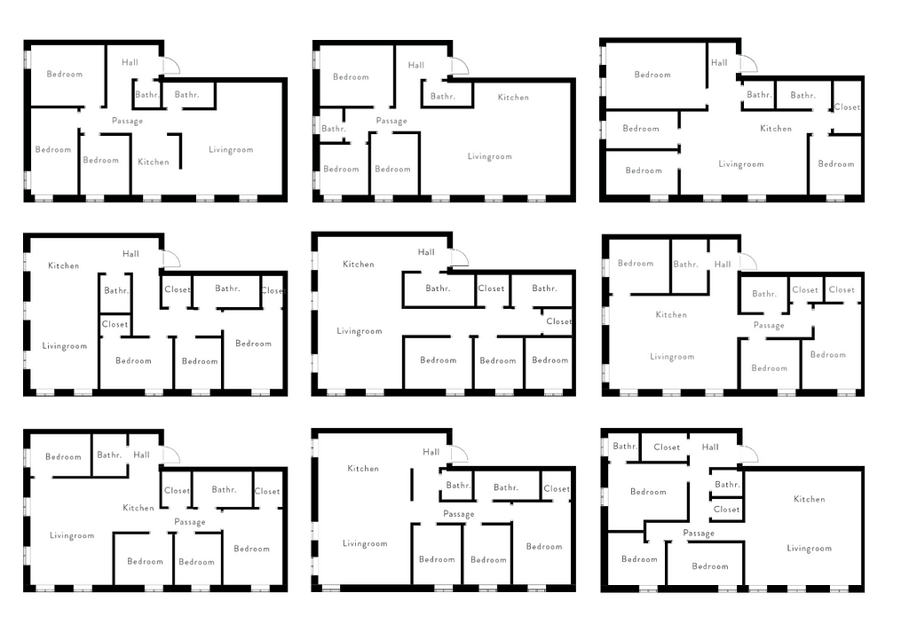 Architectural floorplans generated by procedural algorithms