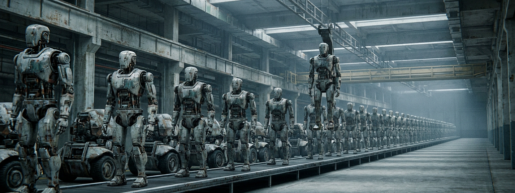 Two generations learned what a thinking machine looks like from a production line of individuals. The picture did not hold.