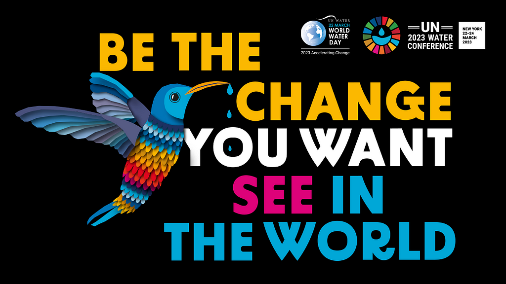 United Nations' official image for World Water Day shows a hummingbird, with the words ‘Be the change you want to see in the world
