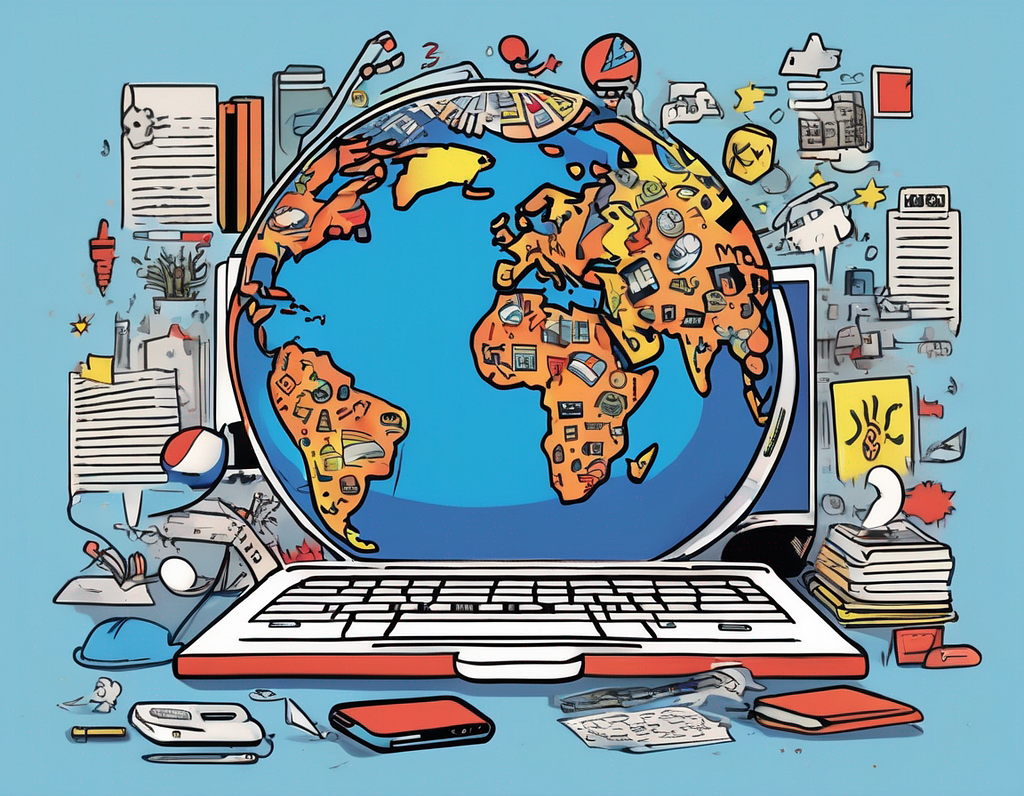 A globe with different digital icons (laptop, book, pencil, etc.) scattered around it, representing the global reach and accessibility of EdTech