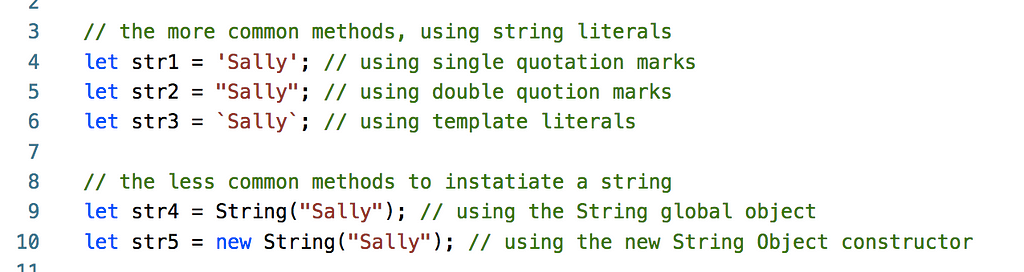 Different methods to instantiate a string.