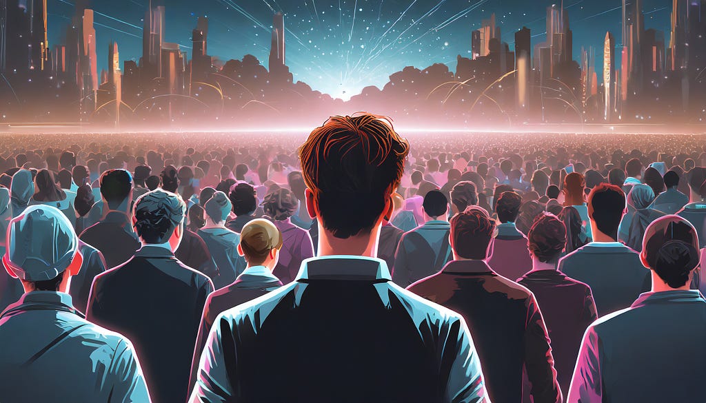 Firefly crowd of people, apocalypses of digital world