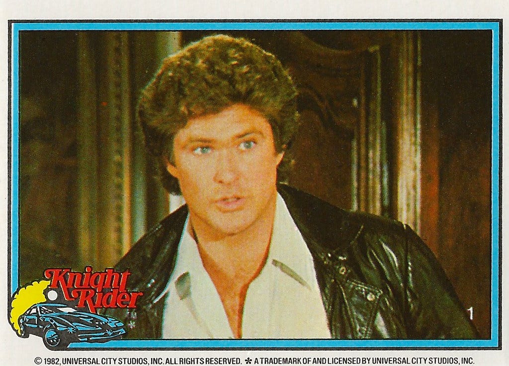 A Knight Rider trading card with a picture of David Hasselhoff