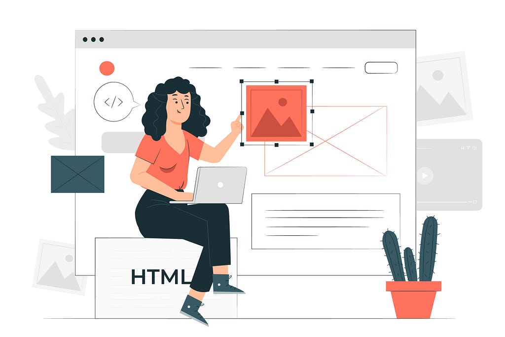 Illustration of woman building a website by coding