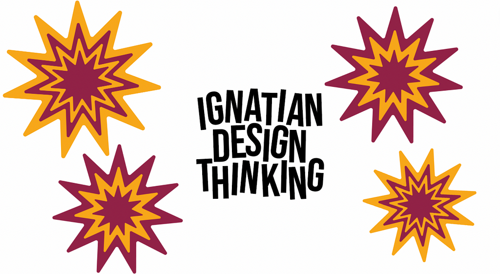 Four explosions that resemble fireworks surrounding the words Ignatian Design Thinking.