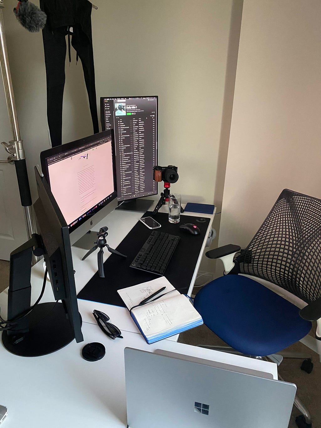 Home workstation setup — Yes, those are my pants drying from the wash.