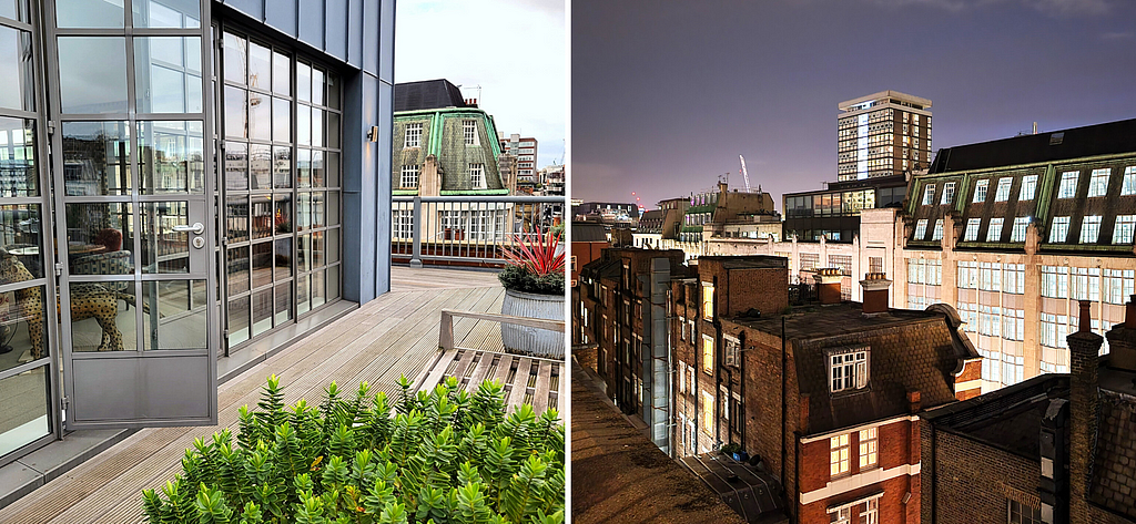 The view in day and night from the Terrace Suite’s private balcony. Photos by Laura Metze.