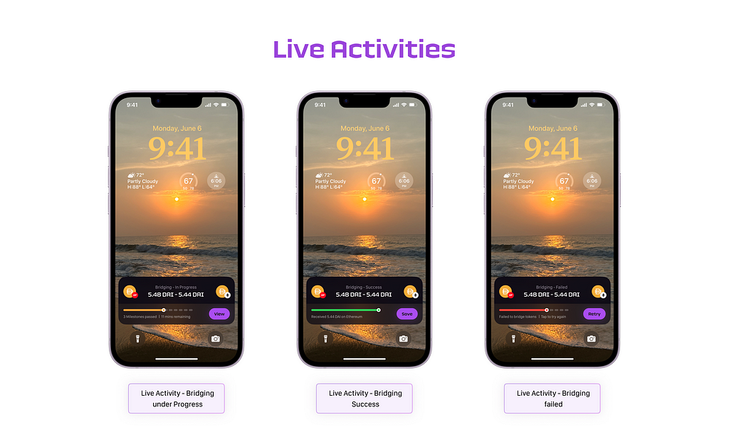 UI of iOS lockscreen live activities for zap