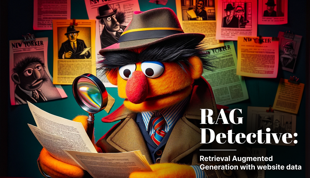 A colorful image in a New Yorker style, depicting a puppet inspired by Bert from Sesame Street, dressed as a detective. This unique puppet has a long, orange nose, a unibrow, and a mop of black hair. He is wearing a classic detective outfit, complete with a trench coat and a fedora hat. The puppet is examining documents with a magnifying glass, looking focused and inquisitive. The scene is vibrant and detailed, capturing the essence of a detective’s investigative work.