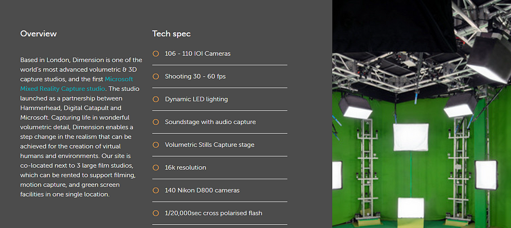 Volumetric Video Specs at Dimension Studio