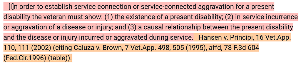 Image of a legal-rule sentence highlighted in light red, plus a citation sentence highlighted in light orange.