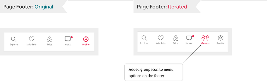 Iteration 1: Page footer. Adding a groups icon to the footer.