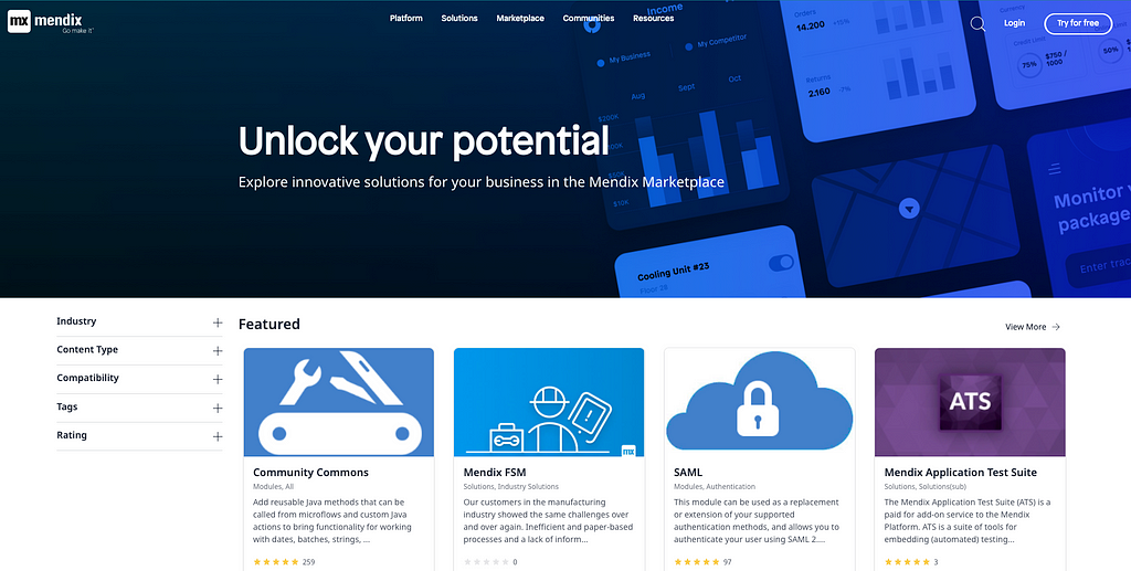 Mendix Marketplace home page