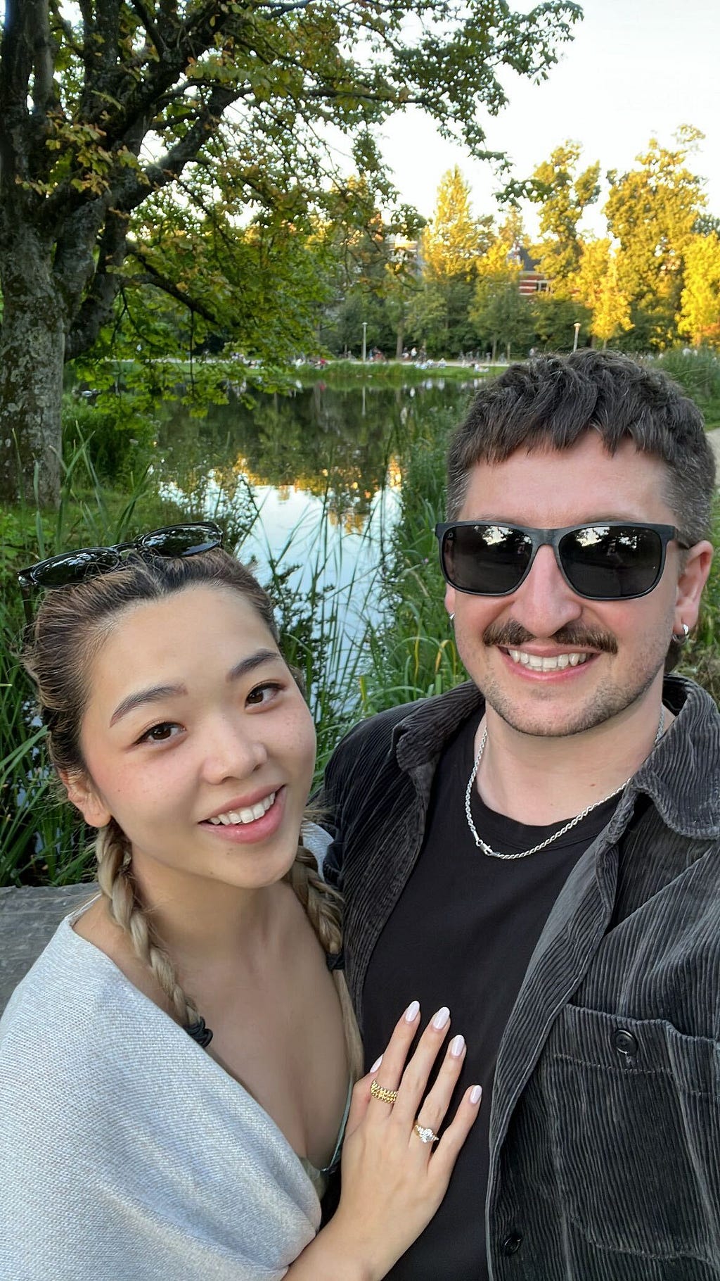 Michelle and husband outside at Vondelpark in Amsterdam