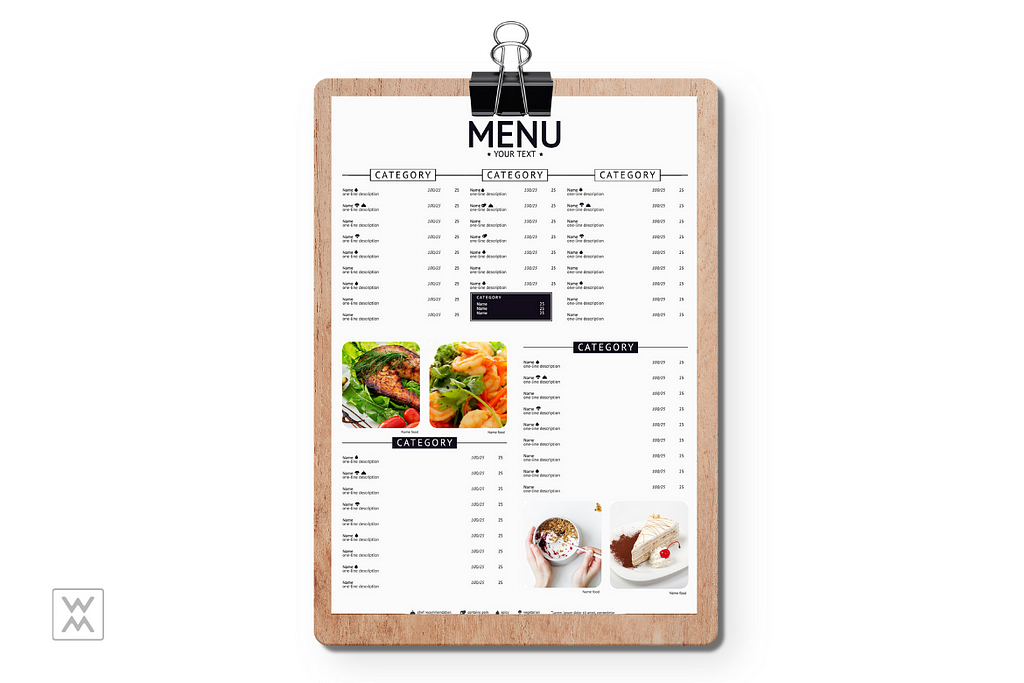 Menu template with photos