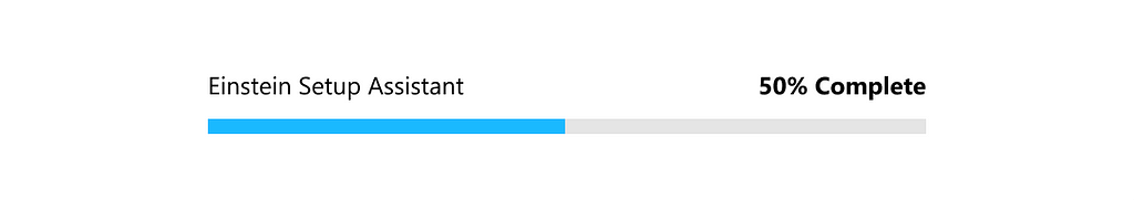 Image of a progress bar, with a blue bar on the left and gray on the right. The phrase “50% complete” is above the gray bar on the right.