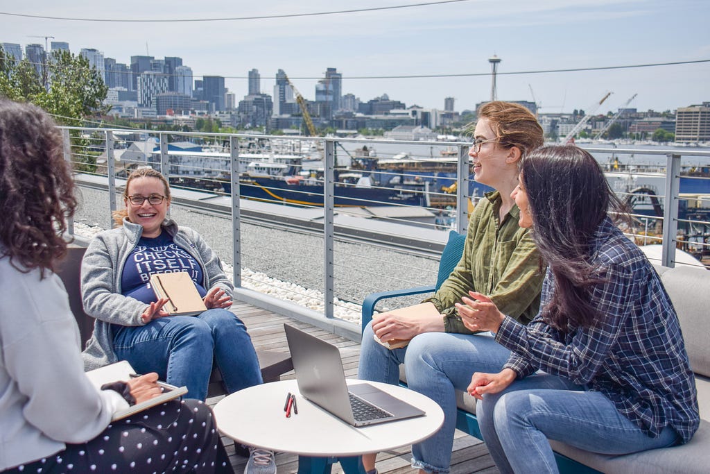 Laura Yerges-Armstrong (second from left), VP of Computational Genetics at Variant Bio, with team members Iman Hamid, Sarah Kaewert, and Mehreen Mughal