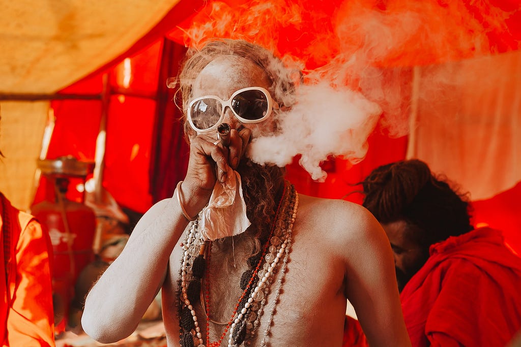 Sadhu smoking cannabis in India