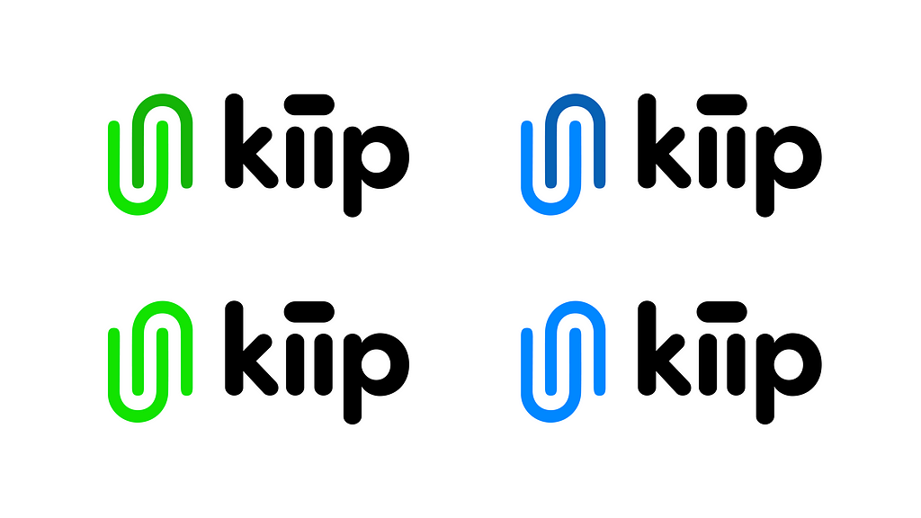Kiip logos where half are in lime green and the other half are in blue.