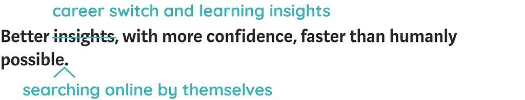 Better career switch and learning insights, with more confidence, faster than humanly possible searching online by themselves