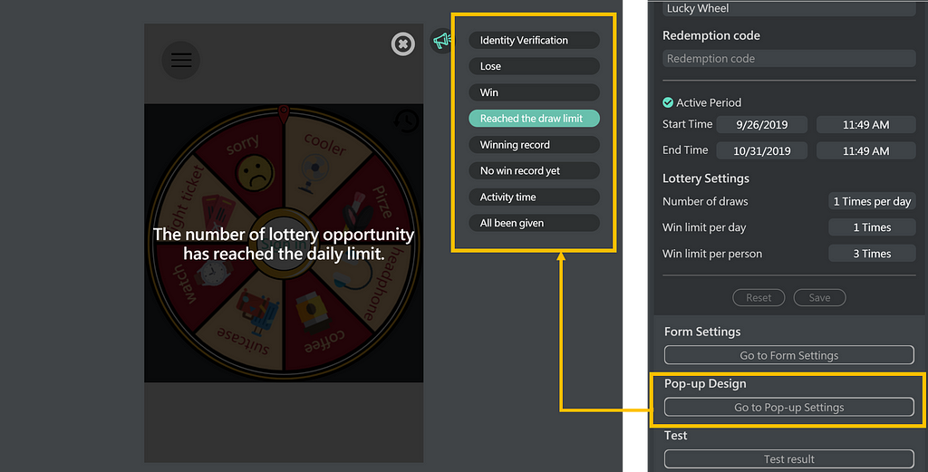 Pop-up pages in your online lottery.