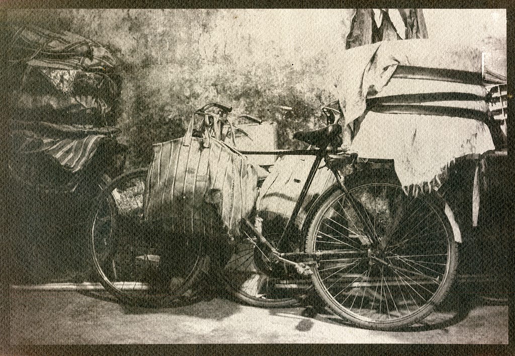 A salt print of a bicycle used by the bakers to distribute breads