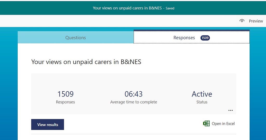 Screenshot showing the number of responses to a survey, totalling 1509