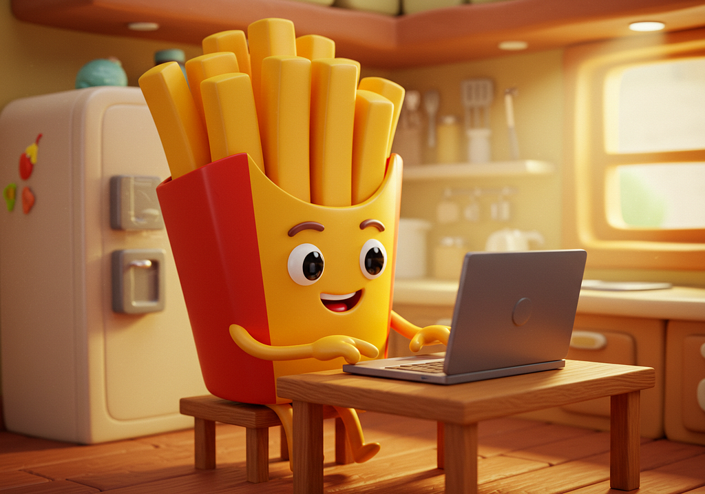 Uma ilustração em 3D de uma batata frita usando um computador.