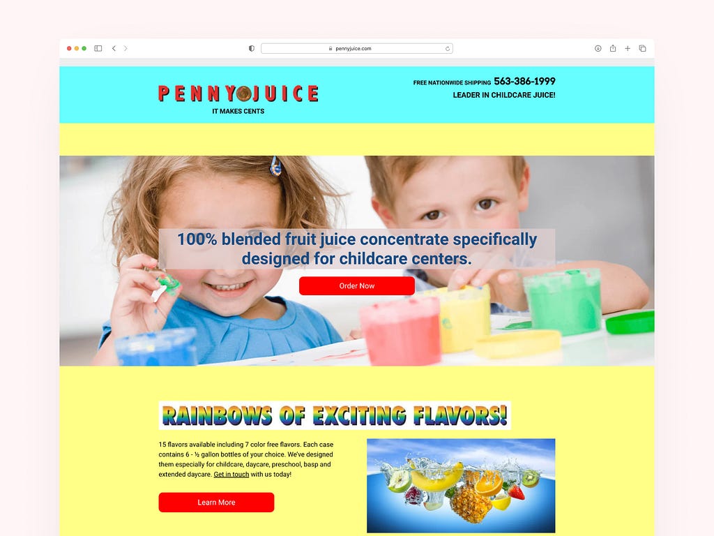 A picture showing the current version of the Pennyjuice website homepage